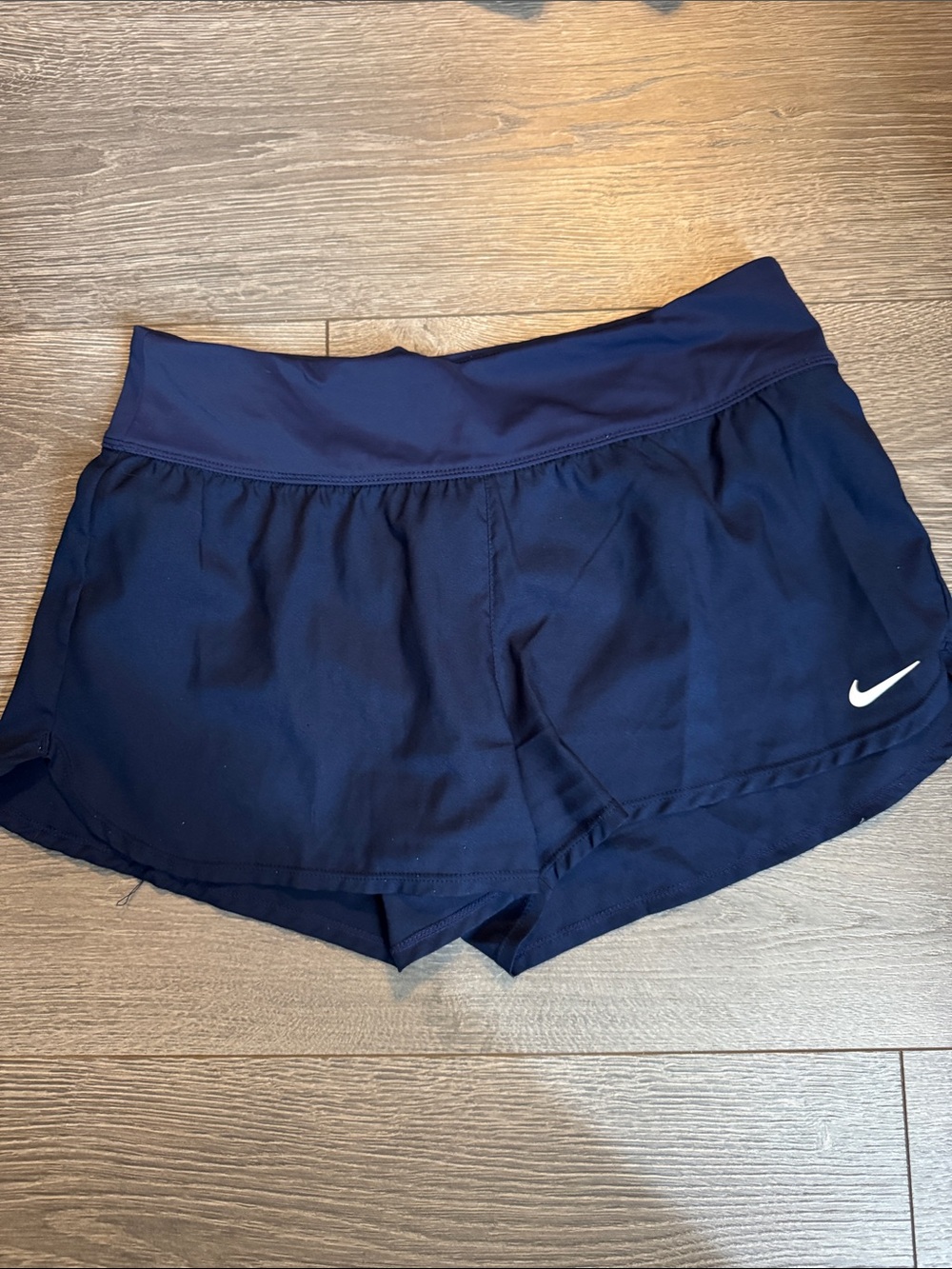 Nike Women's Navy Athletic Running Shorts with White Swoosh